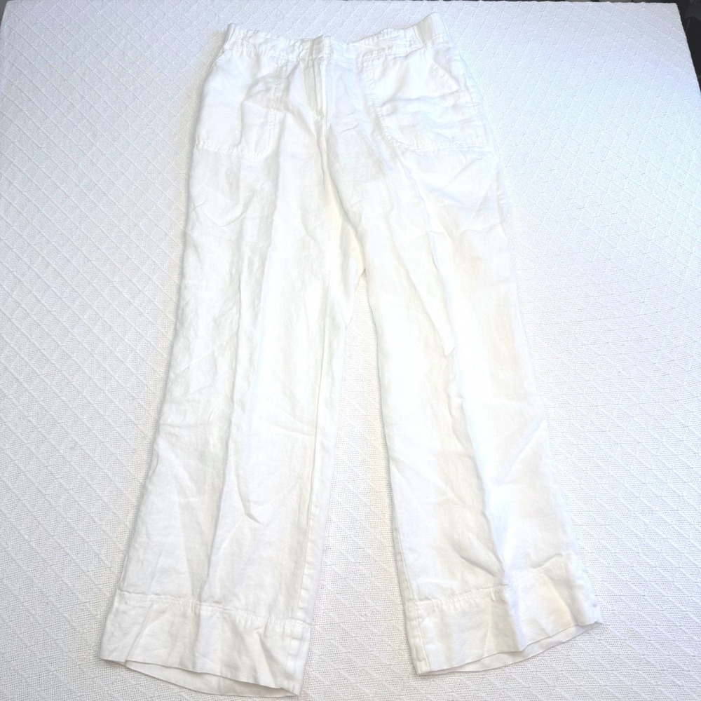 J. Jill Love Linen White Wide Leg Pants Missy 10 Elastic Waist 1436022